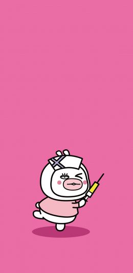 [2436x1125]夏萌猫 可爱 粉色 针筒 护士 苹果手机动漫壁纸图片