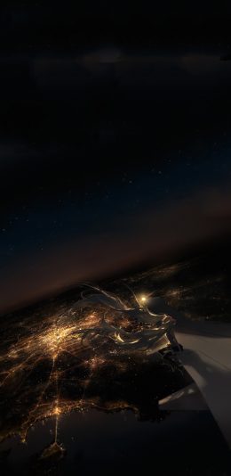 [2436x1125]夜 高空 城市 机翼 唯美 二次元 苹果手机动漫壁纸图片