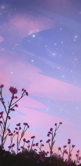 [2436x1125]夜空 插图 星空 梦幻 紫色 苹果手机动漫壁纸图片