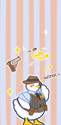 [2436x1125]大可鸭 手枪 wink 卡通 苹果手机动漫壁纸图片