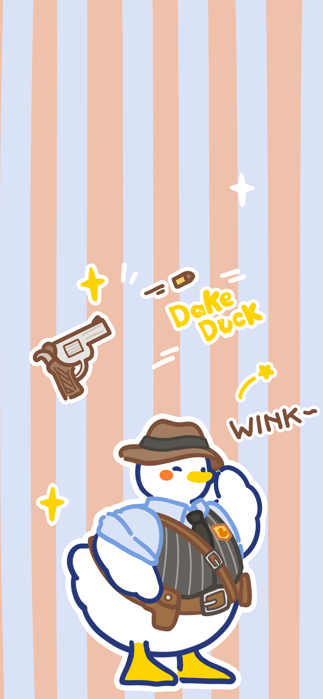 [2436×1125]大可鸭 手枪 wink 卡通 苹果手机动漫壁纸图片