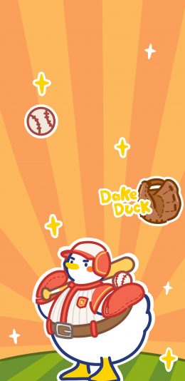 [2436x1125]大可鸭 棒球 可爱 卡通 苹果手机动漫壁纸图片