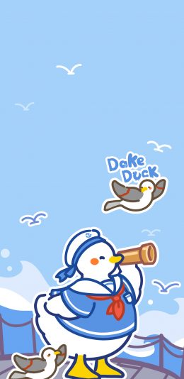 [2436x1125]大可鸭 海员 蓝 飞鸽 苹果手机动漫壁纸图片