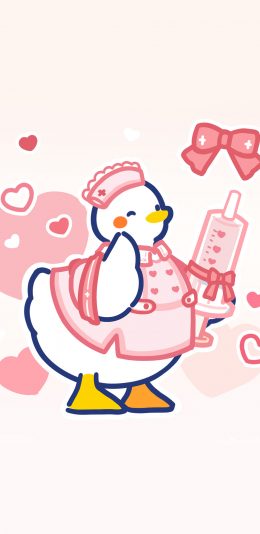 [2436x1125]大可鸭 粉 针筒 卡通 苹果手机动漫壁纸图片