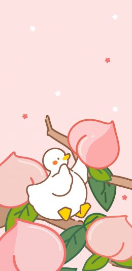 [2436x1125]大可鸭 粉色 鸭子 桃子 苹果手机动漫壁纸图片