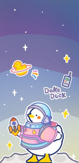 [2436x1125]大可鸭 鸭子 火箭 宇航员 苹果手机动漫壁纸图片