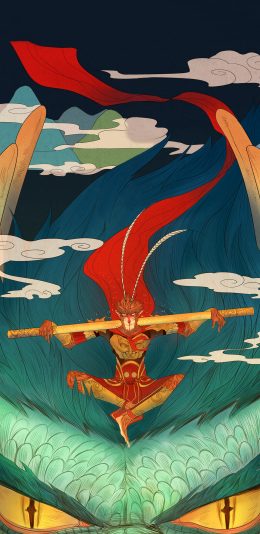 [2436x1125]大圣归来 孙悟空 手绘 金箍棒 美猴王 苹果手机动漫壁纸图片