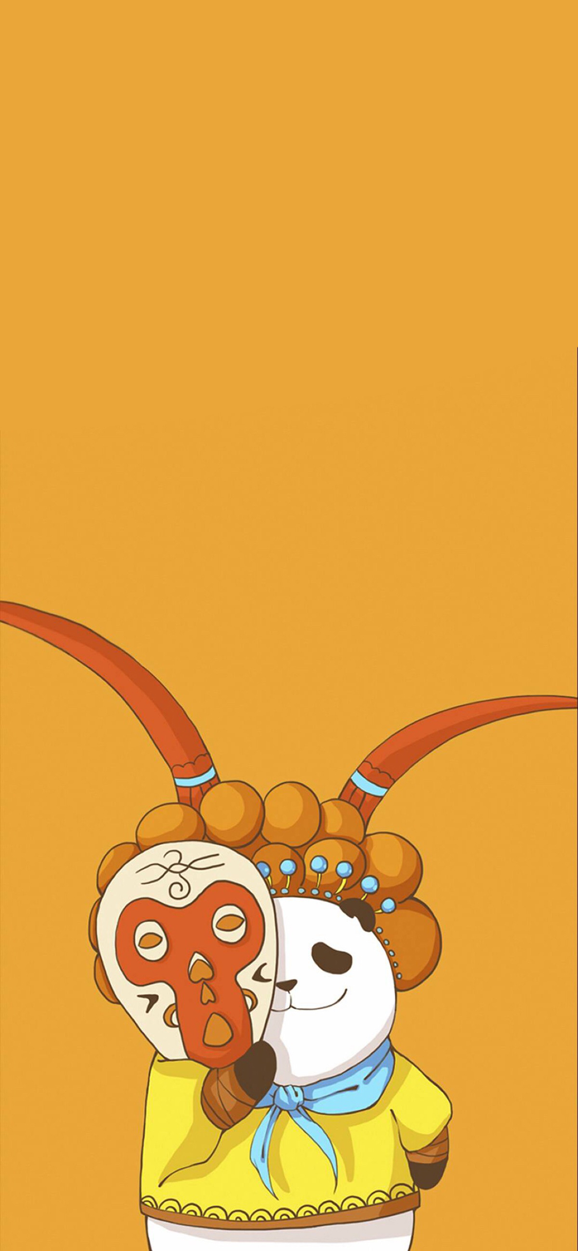 [2436×1125]大熊猫 cos 孙悟空 可爱 苹果手机动漫壁纸图片