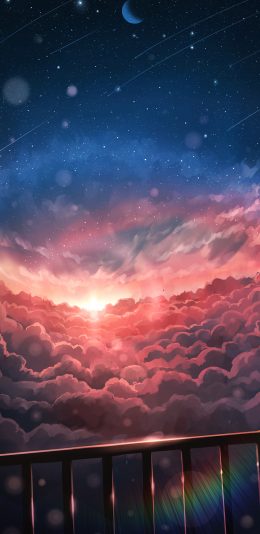 [2436x1125]天空 云朵 栏杆 漫画 星空 浪漫 苹果手机动漫壁纸图片
