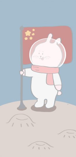 [2436x1125]太空 兔子 五星红旗 国旗（取自微博：寄喜饼给你喔） 苹果手机动漫壁纸图片