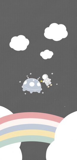 [2436x1125]太空 飞船 宇航员 彩虹 苹果手机动漫壁纸图片