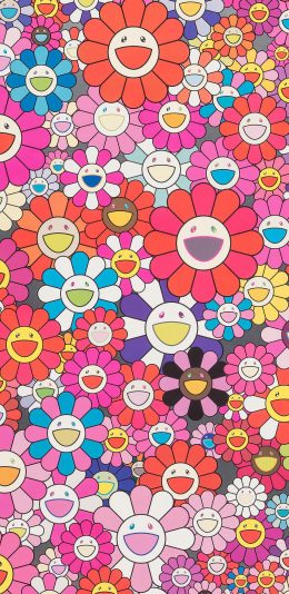 [2436x1125]太阳花 村上隆 密集 彩色 苹果手机动漫壁纸图片