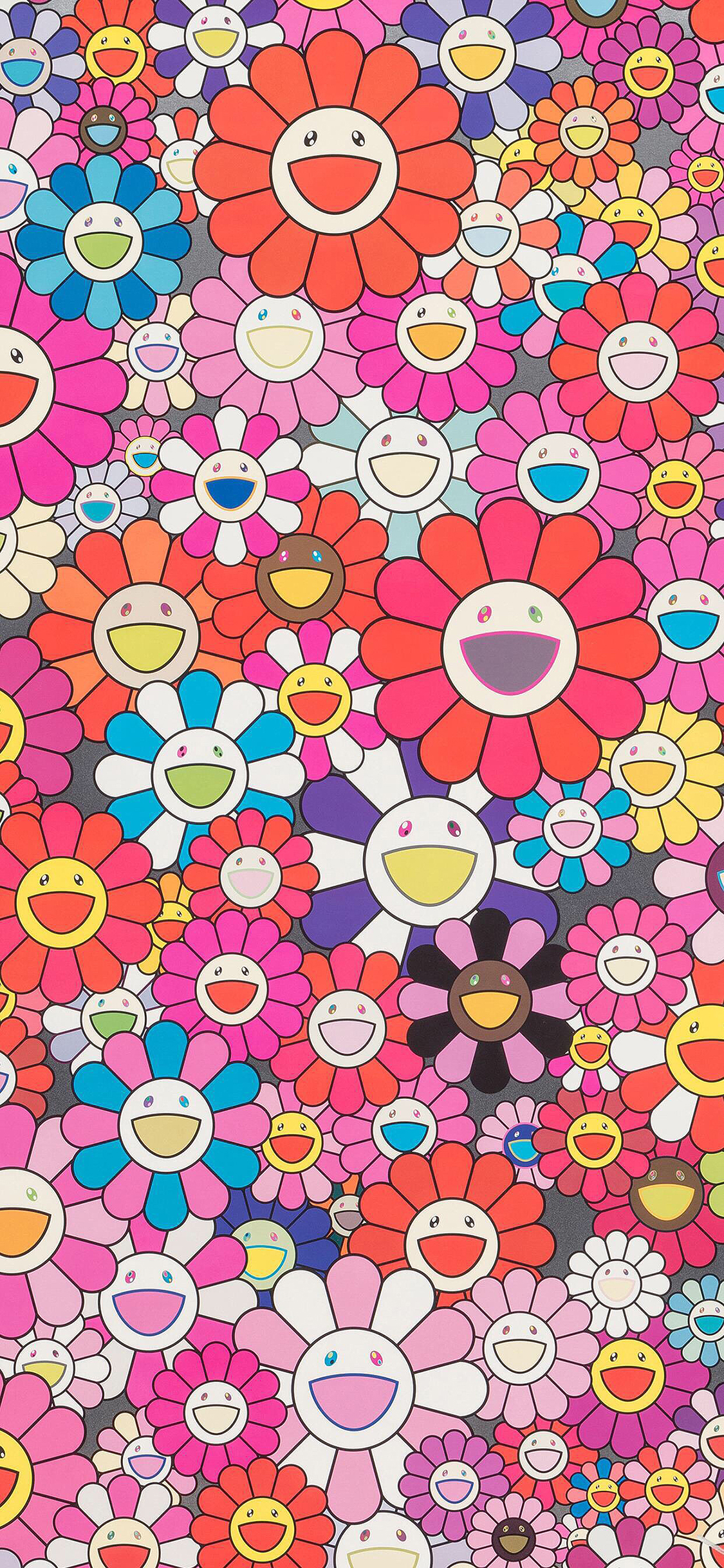 [2436×1125]太阳花 村上隆 密集 彩色 苹果手机动漫壁纸图片