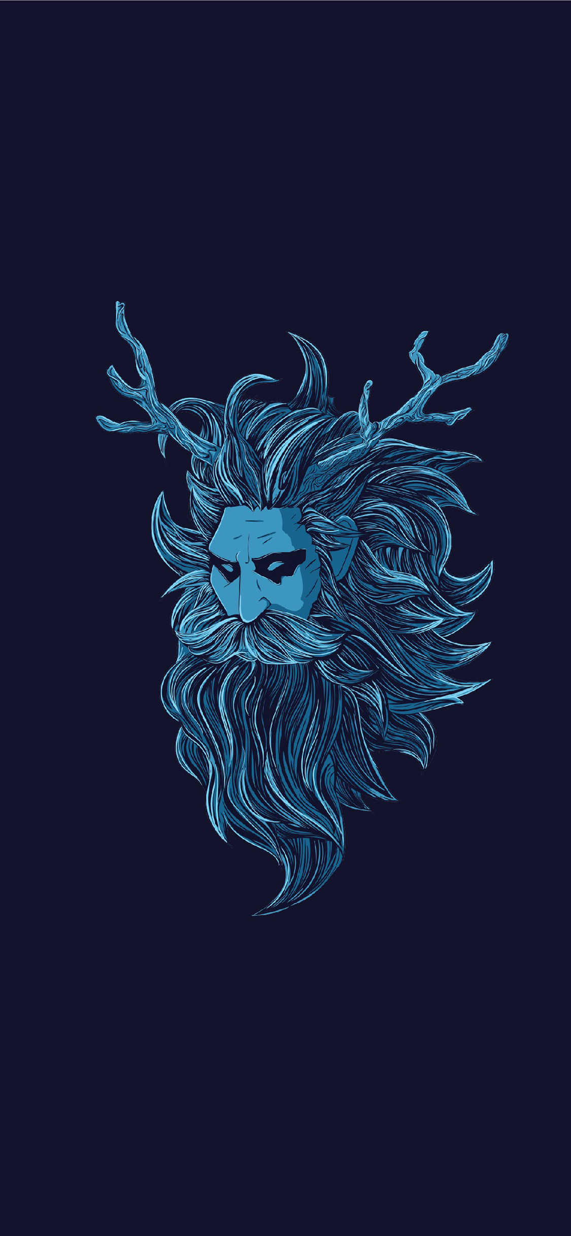 [2436×1125]头像 蓝色 毛发 鹿角 苹果手机动漫壁纸图片