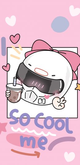 [2436x1125]头盔 so cool 粉 奶茶 苹果手机动漫壁纸图片
