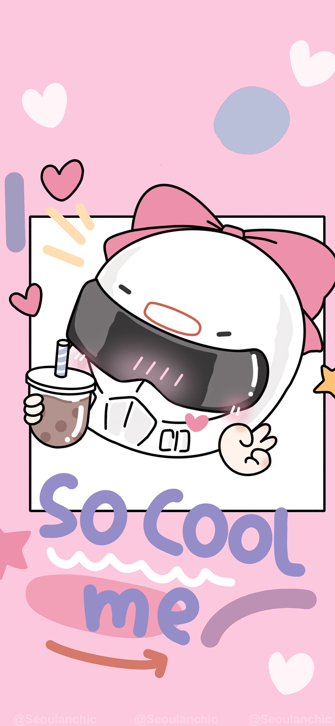 [2436×1125]头盔 so cool 粉 奶茶 苹果手机动漫壁纸图片