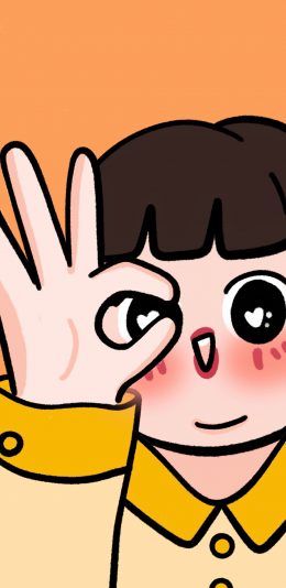 [2436x1125]女孩 OK 胖妞 手势 苹果手机动漫壁纸图片