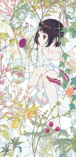 [2436x1125]女孩 二次元 花 漫画 苹果手机动漫壁纸图片