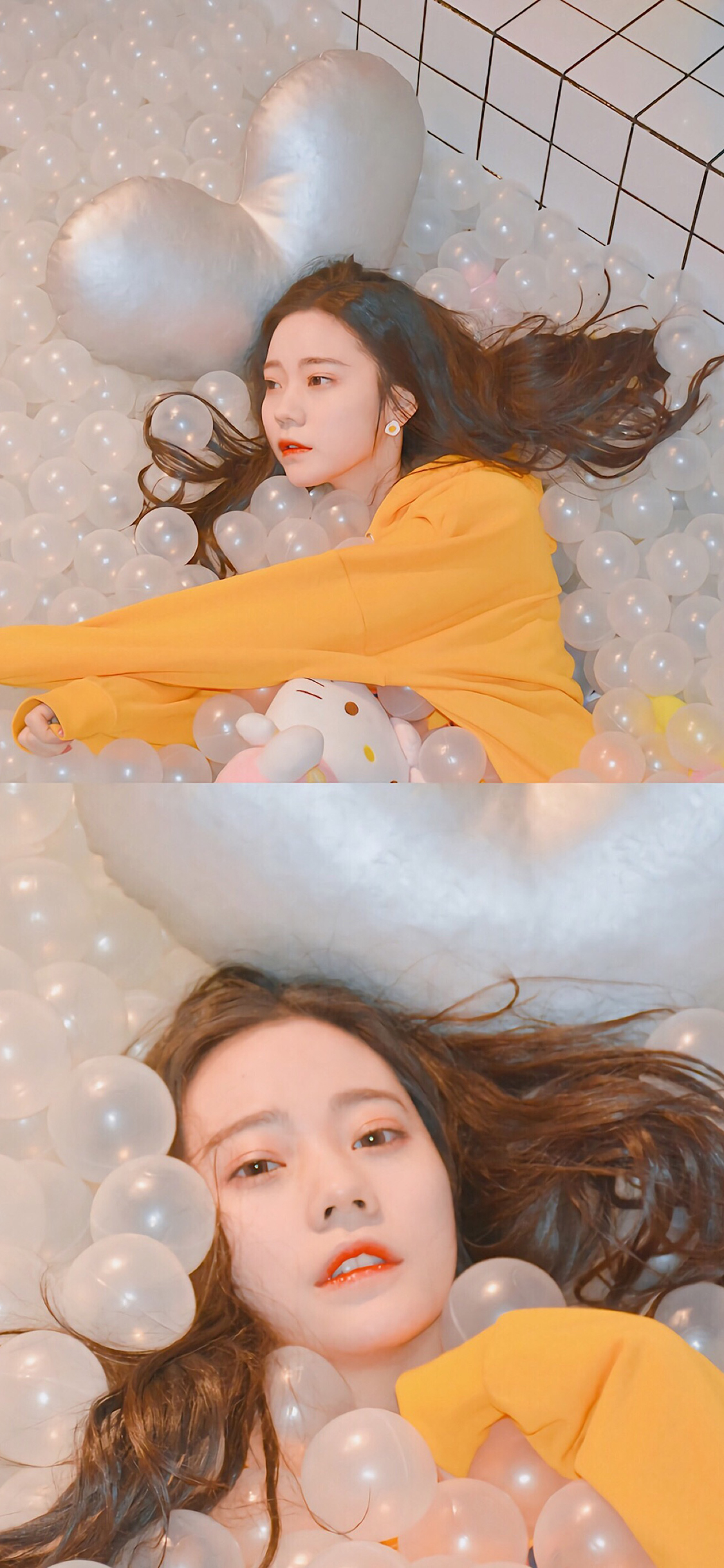 [2436×1125]女孩 写真 气球 少女感 苹果手机动漫壁纸图片