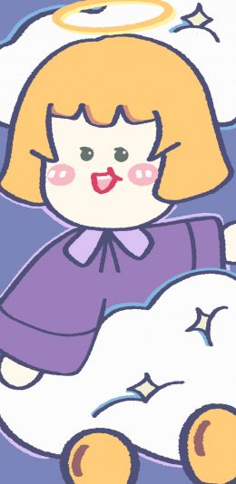 [2436x1125]女孩 卡通 天使 短发 苹果手机动漫壁纸图片