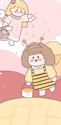 [2436x1125]女孩 卡通 小蜜蜂 可爱 苹果手机动漫壁纸图片