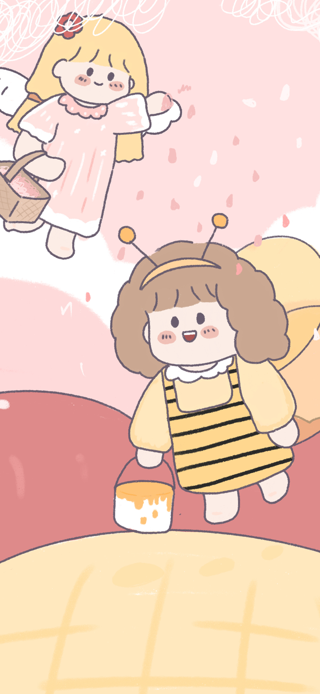 [2436×1125]女孩 卡通 小蜜蜂 可爱 苹果手机动漫壁纸图片