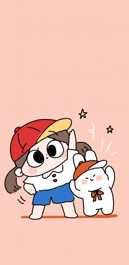 [2436x1125]女孩 可爱 卡通 粉 趣味 苹果手机动漫壁纸图片