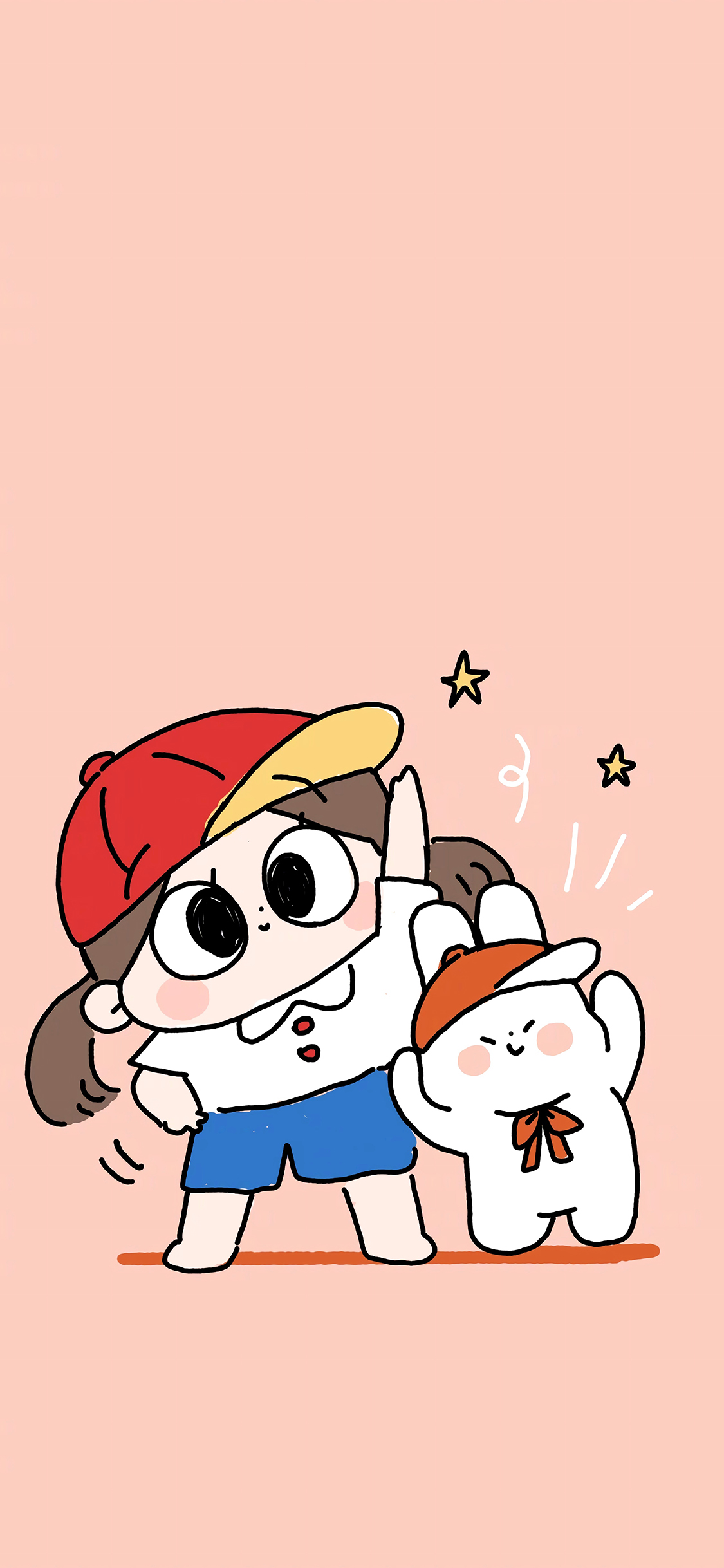 [2436×1125]女孩 可爱 卡通 粉 趣味 苹果手机动漫壁纸图片