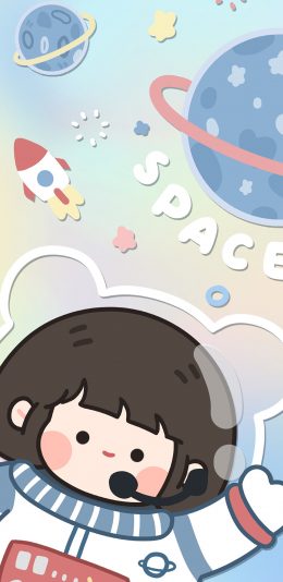 [2436x1125]女孩 可爱 宇航 space 苹果手机动漫壁纸图片
