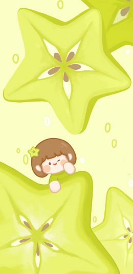 [2436x1125]女孩 可爱 杨桃 肉肉酱 苹果手机动漫壁纸图片