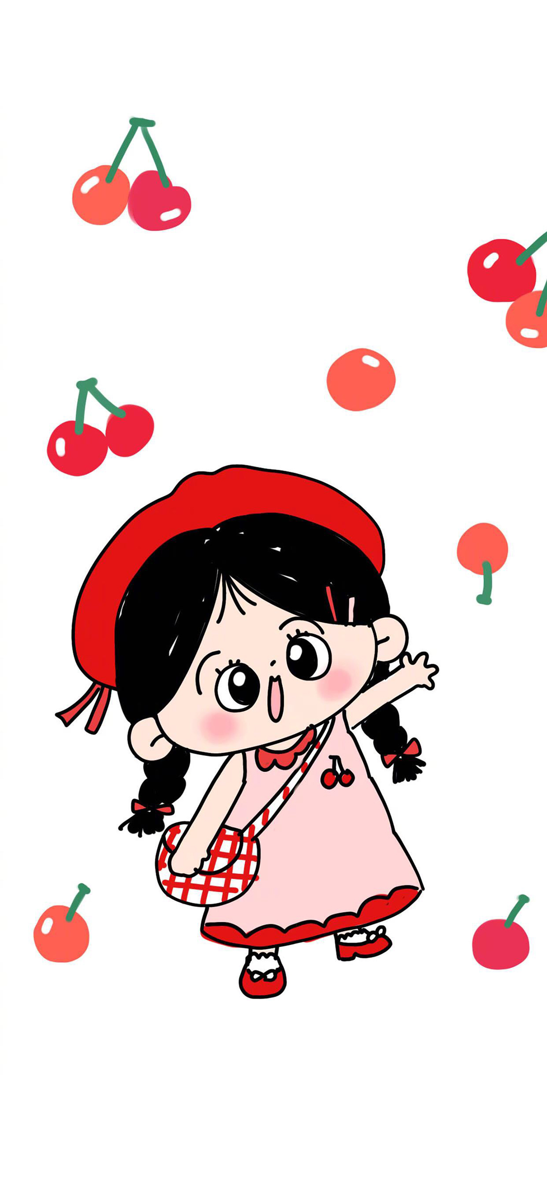 [2436×1125]女孩 可爱 樱桃 裙子 苹果手机动漫壁纸图片
