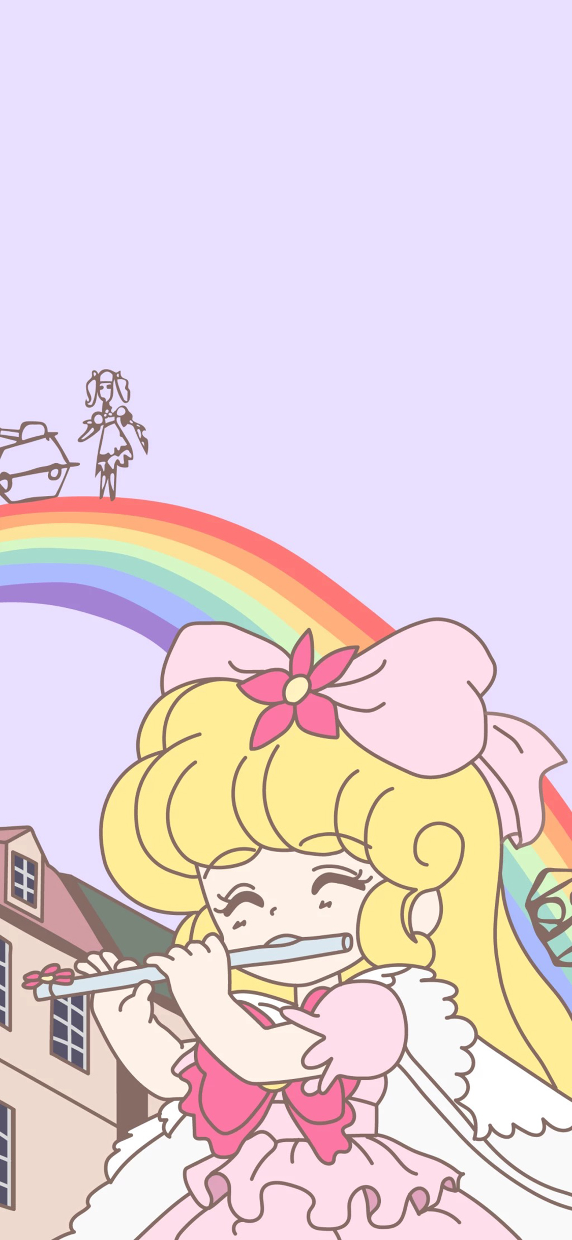[2436×1125]女孩 吹笛子 卡通 彩虹 少女 苹果手机动漫壁纸图片