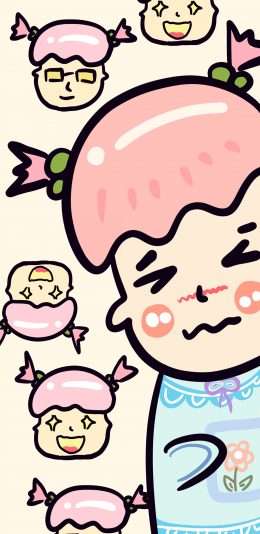 [2436x1125]女孩 大头 五官 平铺 苹果手机动漫壁纸图片