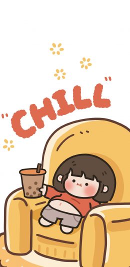 [2436x1125]女孩 奶茶 chill 沙发 肉肉酱 苹果手机动漫壁纸图片