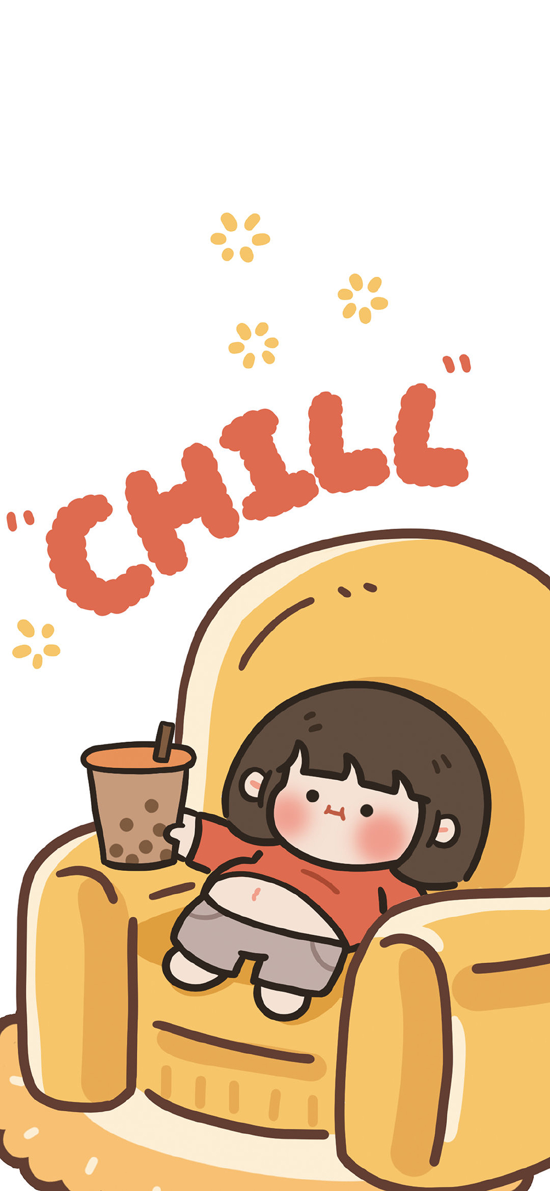 [2436×1125]女孩 奶茶 chill 沙发 肉肉酱 苹果手机动漫壁纸图片