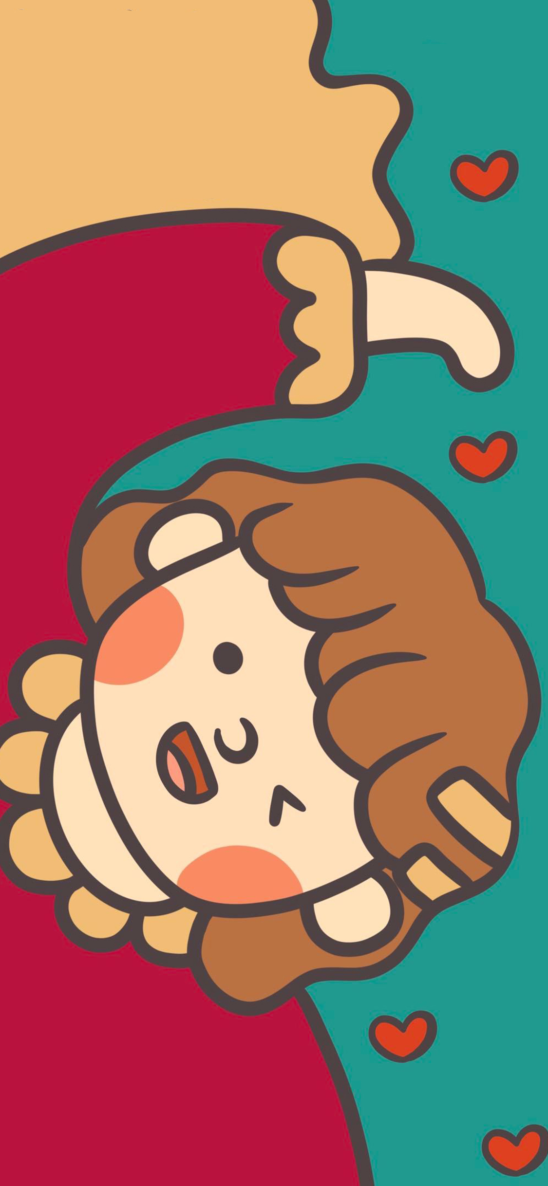 [2436×1125]女孩 情侣壁纸 爱心 苹果手机动漫壁纸图片