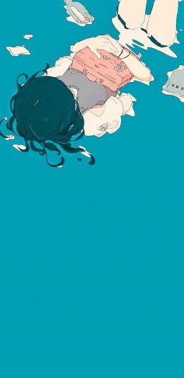 [2436x1125]女孩 插图 卡通 水里 漂流瓶 苹果手机动漫壁纸图片