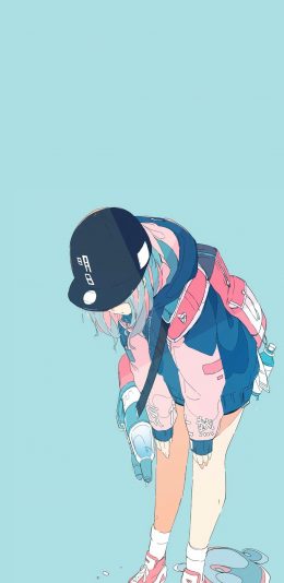 [2436x1125]女孩 插图 垂头丧气 潮流 搭配 苹果手机动漫壁纸图片