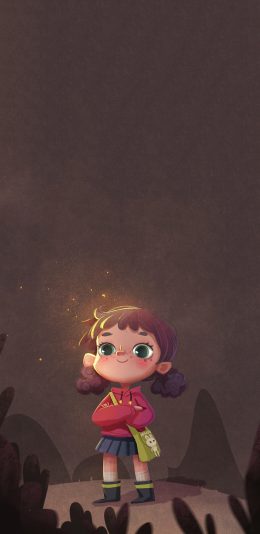 [2436x1125]女孩 插图 夜晚 天真 可爱 苹果手机动漫壁纸图片