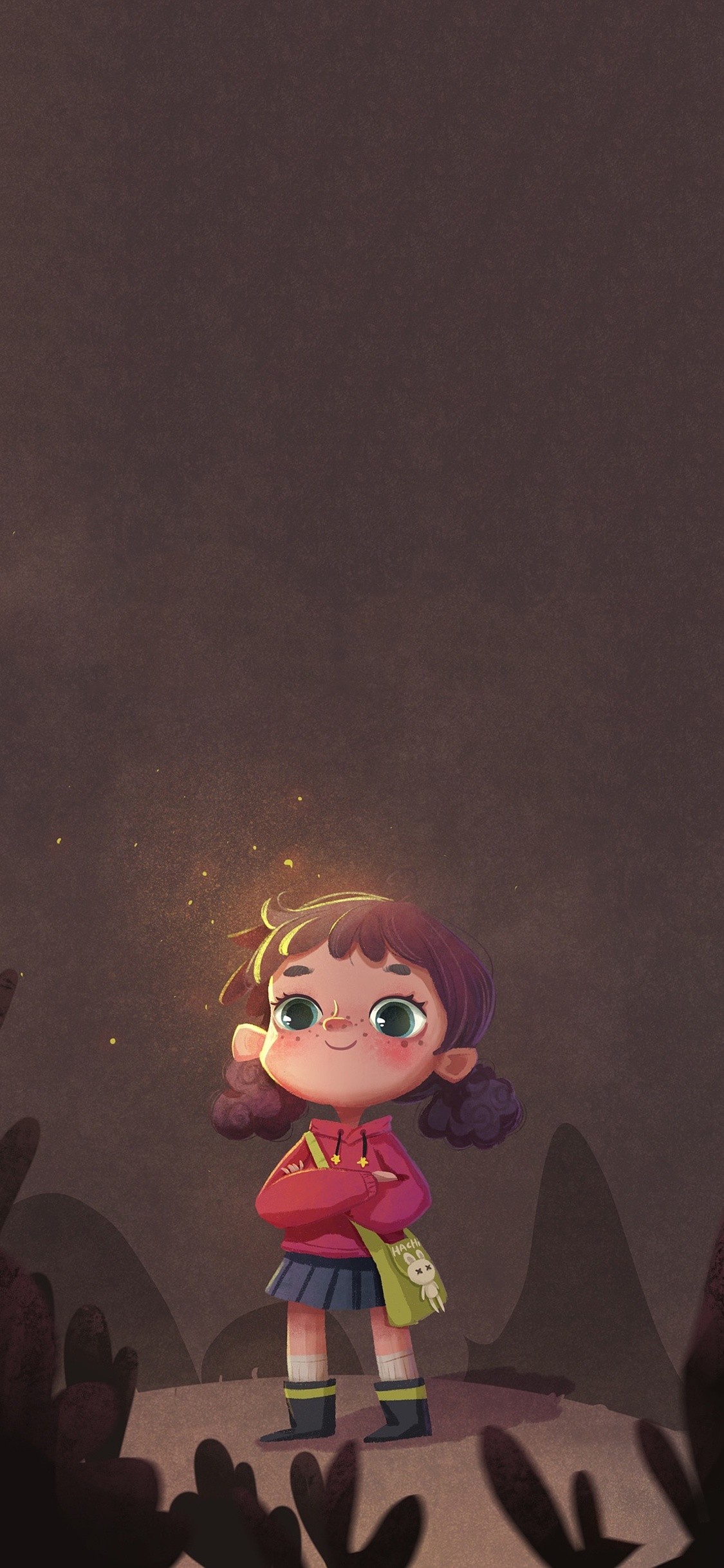[2436×1125]女孩 插图 夜晚 天真 可爱 苹果手机动漫壁纸图片