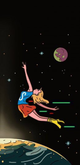 [2436x1125]女孩 插图 宇宙 行星 苹果手机动漫壁纸图片