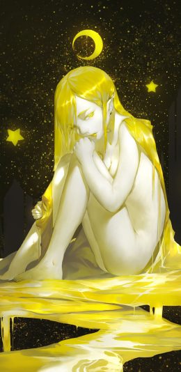 [2436x1125]女孩 插图 星星 月亮 唯美 苹果手机动漫壁纸图片