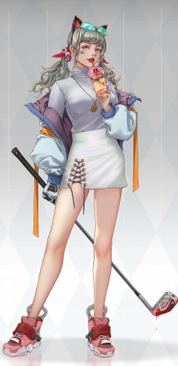 [2436x1125]女孩 插图 潮流 棒球 苹果手机动漫壁纸图片