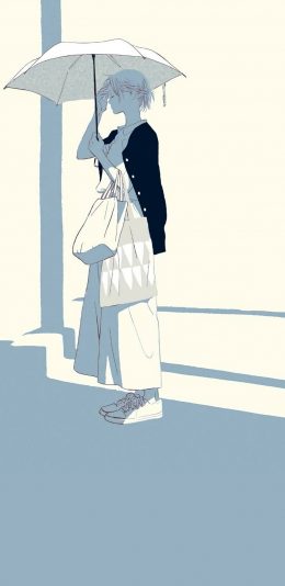 [2436x1125]女孩 插图 简笔 白色 苹果手机动漫壁纸图片