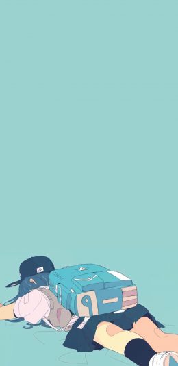 [2436x1125]女孩 插图 背影 潮流 趴下 苹果手机动漫壁纸图片