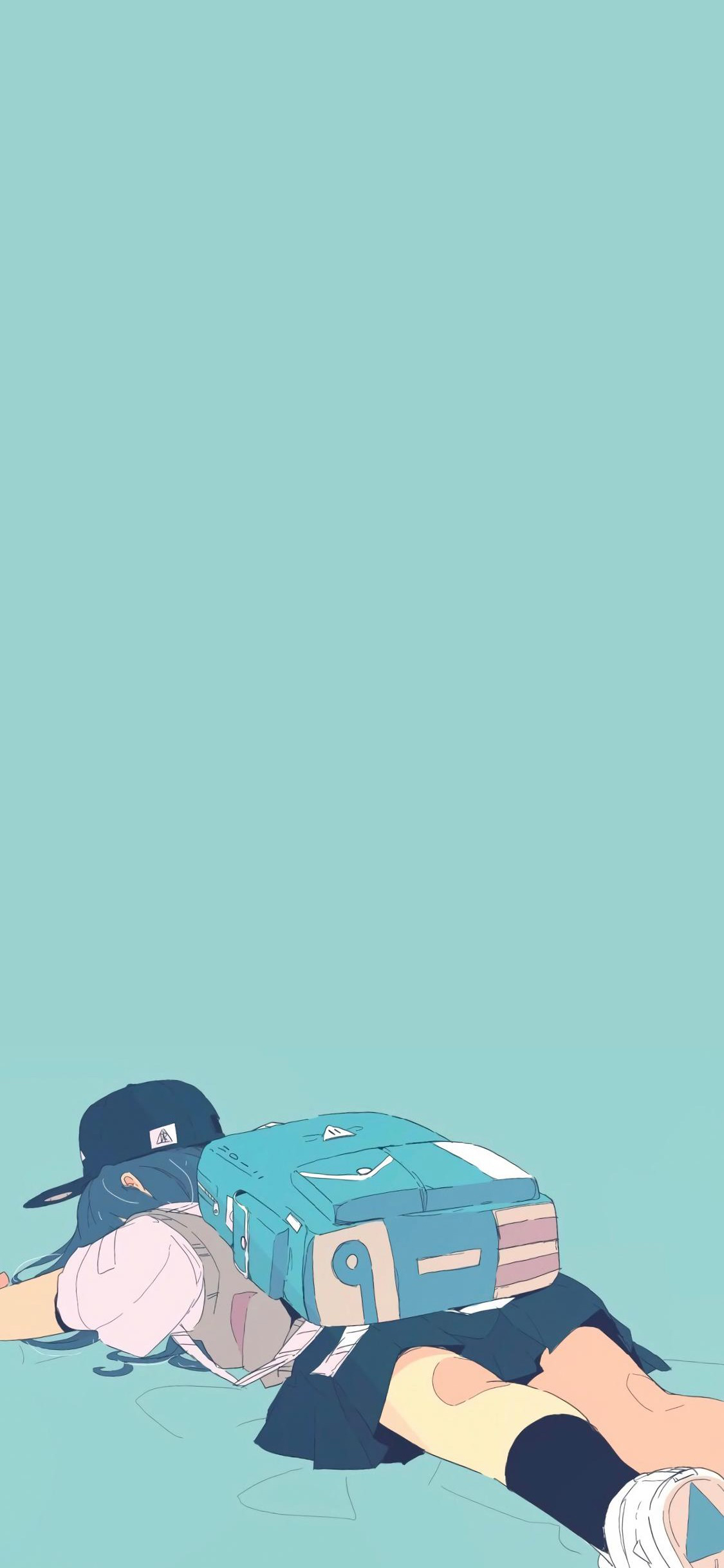 [2436×1125]女孩 插图 背影 潮流 趴下 苹果手机动漫壁纸图片