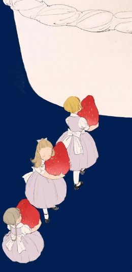 [2436x1125]女孩 插图 蛋糕 草莓 苹果手机动漫壁纸图片