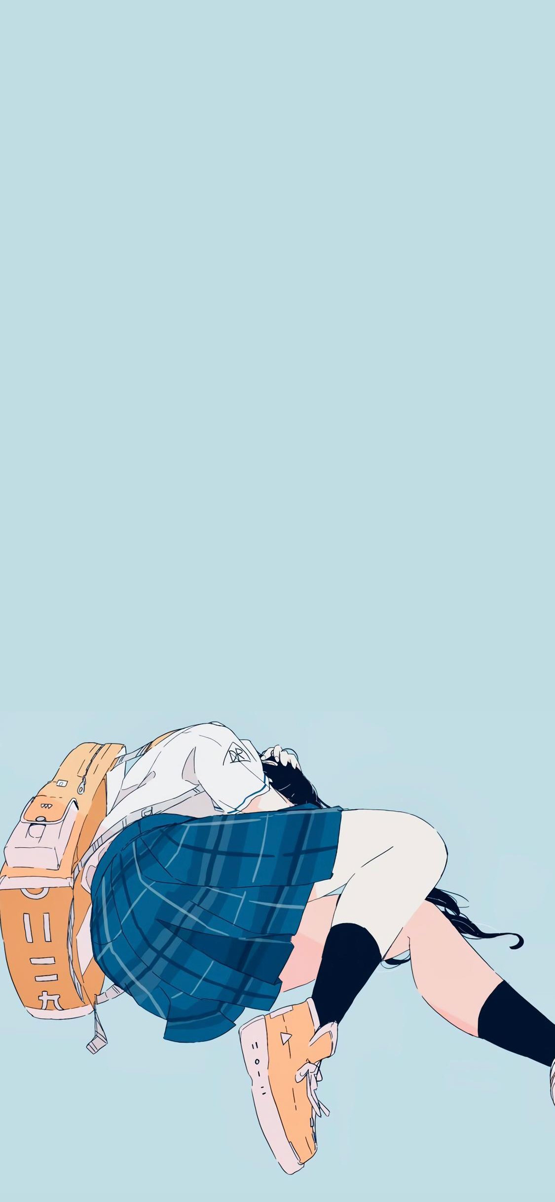 [2436×1125]女孩 插图 躺着 潮流 搭配 苹果手机动漫壁纸图片