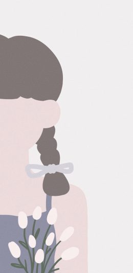 [2436x1125]女孩 插图 辫子 花 文艺 苹果手机动漫壁纸图片
