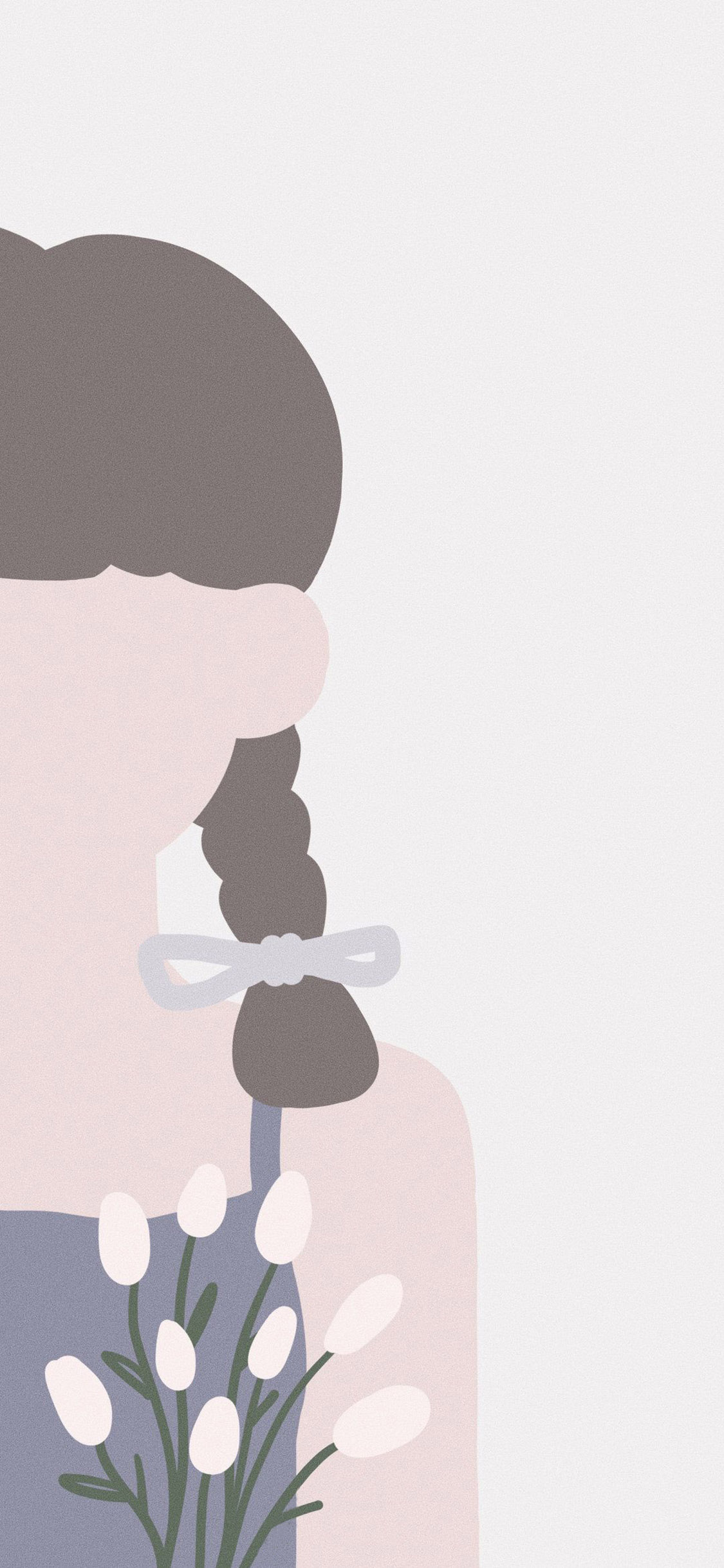 [2436×1125]女孩 插图 辫子 花 文艺 苹果手机动漫壁纸图片